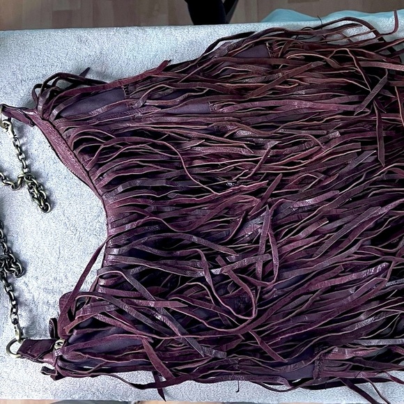 Brown leather, fringed, cross body purse. - Picture 12 of 14